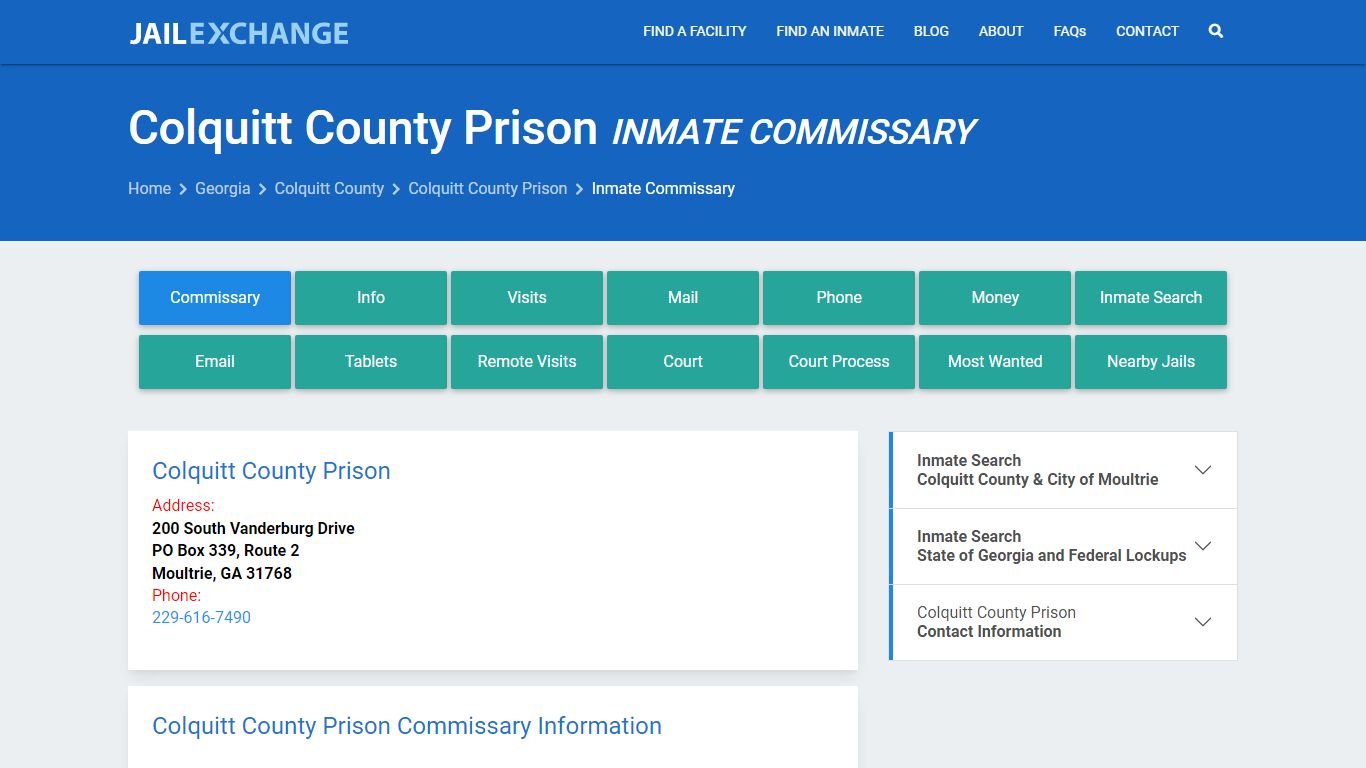 Inmate Commissary, Care Packs - Colquitt County Prison, GA - Jail Exchange