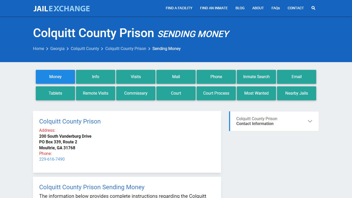 Send Money to Inmate - Colquitt County Prison, GA - Jail Exchange